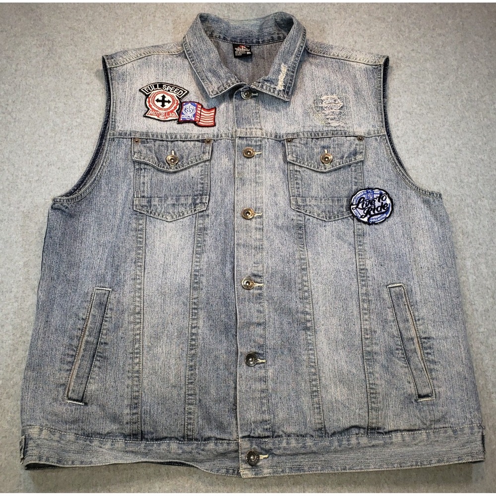 Southpole Premium Denim Vest Mens Light Wash Sz‎ 3XL Biker Patches